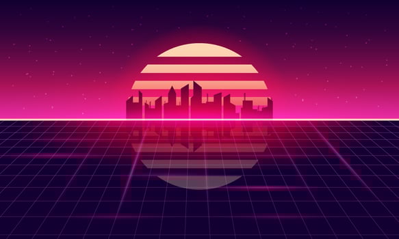 Retro Sci-Fi Background Futuristic Grid landscape , 90's . vector