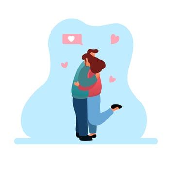 Flat cartoon character couple. Women and Men Fall in Love. Couple Hug.Romantic Relationship vector