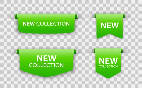 Collection of green ribbons tags badges and labels isolated vector