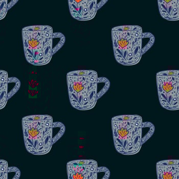 Cute mugs seamless pattern. Background of teatime. vector