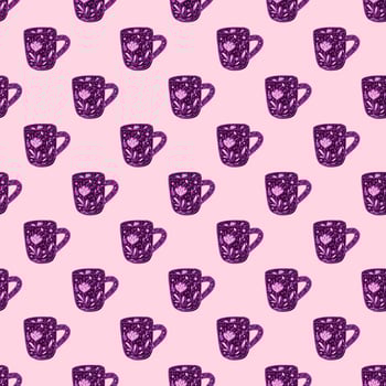 Cute mugs seamless pattern. Background of teatime. vector