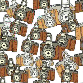 Photo camera vintage seamless pattern. Retro photo cameras design. vector