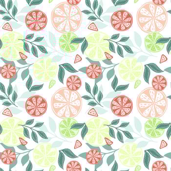Citrus fruits seamless pattern. Summer texture lemons, limes, oranges and branches. vector