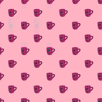 Cute mugs seamless pattern. Background of teatime. vector