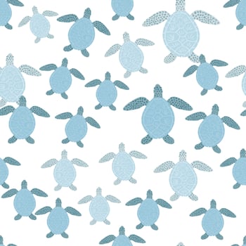 Seamless pattern sea turtles. Cute marine turtle in doodle style. vector