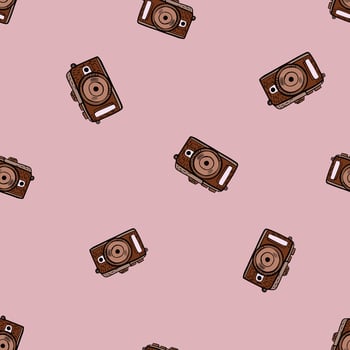 Photo camera seamless pattern. Cute vintage cameras background. vector
