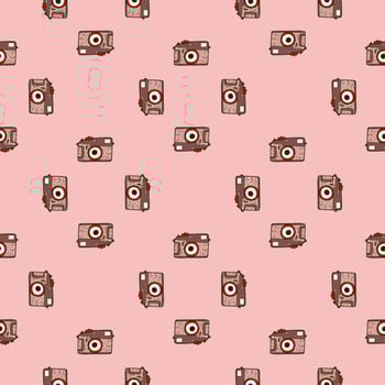 Photo camera vintage seamless pattern. Retro photo cameras design. Repeated texture in doodle style. vector