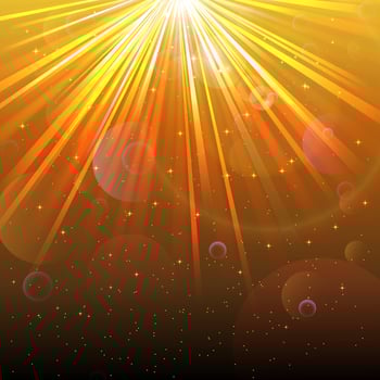 Blurred underwater background with rays of light yellow and air bubbles. vector