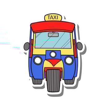 Drawing black line small taxi public tricycle in Thailand Called 'TUK TUK'. Vector illustration about Famous item of Thailand.