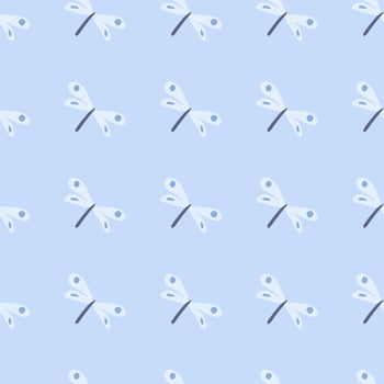 Geometric dragonfly seamless pattern on light blue background. Hand drawn dragonflies wallpaper vector