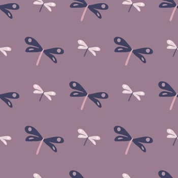 Cute dragonfly seamless pattern on pink background. Simple hand drawn dragonflies wallpaper. vector