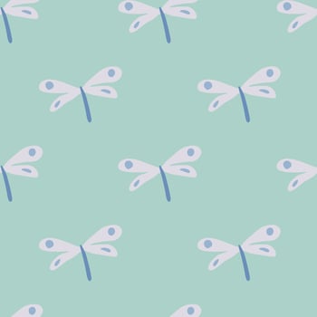 Cute dragonfly seamless pattern on green background. Dragonflies wallpaper. Scandinavian style. vector