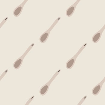 Minimalistic seamless pattern with cooking spoon diagonal ornament. Pale tones grey palette. Kitchen backdrop. vector
