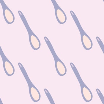 Light purple colores spoons seamless doodle pattern. Mixing equipment ornament on light pink background. vector
