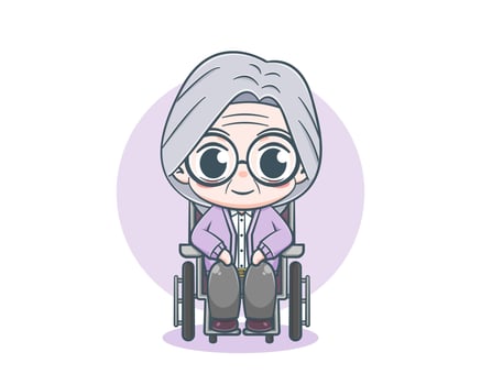 Old people sitting on the wheelchair cartoon illustration vector