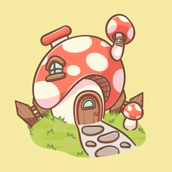 cute mushroom house cartoon illustration vector