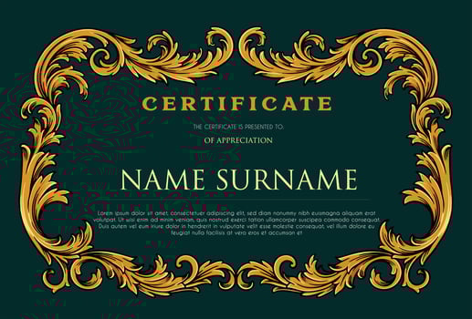 Luxury vintage certificate frame floral ornate swirls vector
