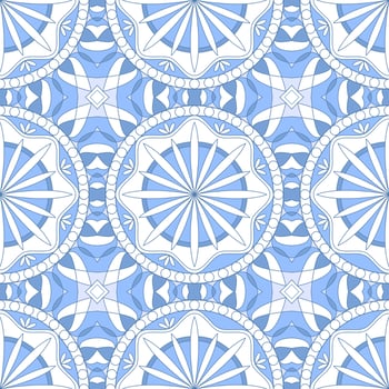 Ethnic seamless vector pattern. Blue and white geometric mandala flower. Can be used for design of fabric, covers, wallpapers, tiles.