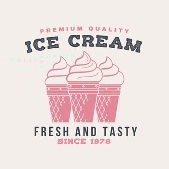 Hot and fresh donuts retro badge design. Vintage design for cafe, restaurant, pub or fast food business. Template with ice cream for restaurant identity objects, packaging and menu vector