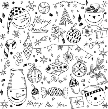 a set of simple Christmas elements to create a doodle-style decor vector