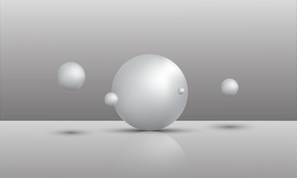 3D illustration of balls of different sizes hanging in space. 3D rendering isolated on white background. vector