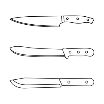 Butcher and Kitchen Knife Set 3 Outline Icon Illustration on White Background vector