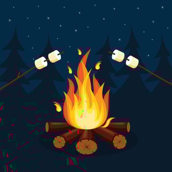 Cartoon fire flames, bonfire, campfire isolated on background. Vector flat design