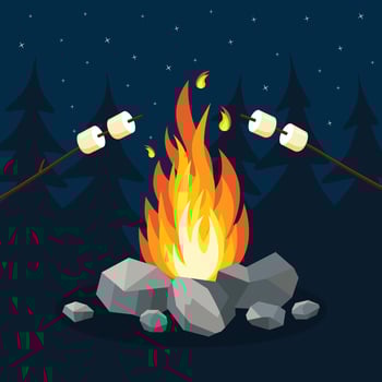 Cartoon fire flames, bonfire, campfire isolated on background. Vector flat design