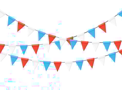 Banner with garland of colour festival flags and ribbons, bunting. Background for celebrate happy birthday party, carnaval, fair. Vector flat design