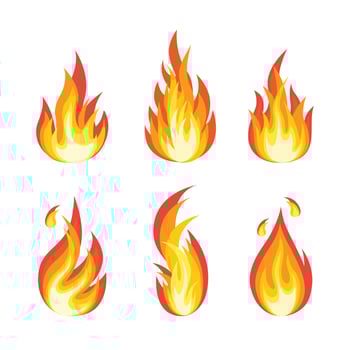 Cartoon fire flames, bonfire, campfire isolated on background. Vector flat design