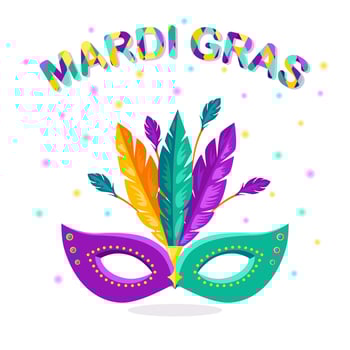 Carnival mask with feathers isolated on white background. Costume accessories for parties. Mardi gras, venice festival concept. Vector cartoon design