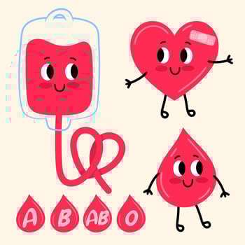 Blood donation set with happy characters vector