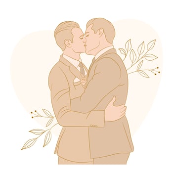 Two gay men in love, after wedding, kissing. vector