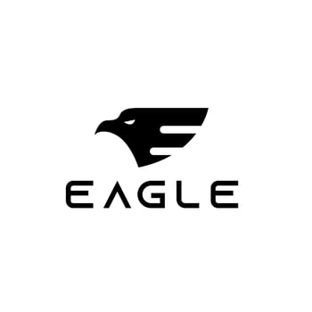 eagle head logo. Eagle or falcon head silhouette. Letter E logo. vector