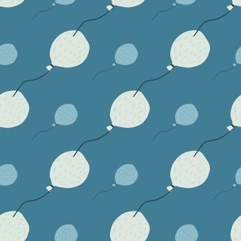 Seamless pattern with doodle balloons ornament. Light pastel tones holiday elements on navy blue soft background. vector