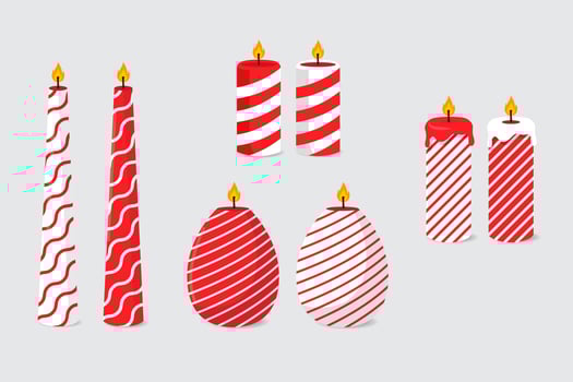 Collection of candles. Set of wax candles in flat design. Pack Icons Candles Fire vector illustration