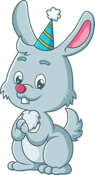 The happy rabbit is wearing the birthday hat vector