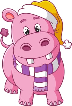 The pretty hippopotamus is wearing the santa hat vector