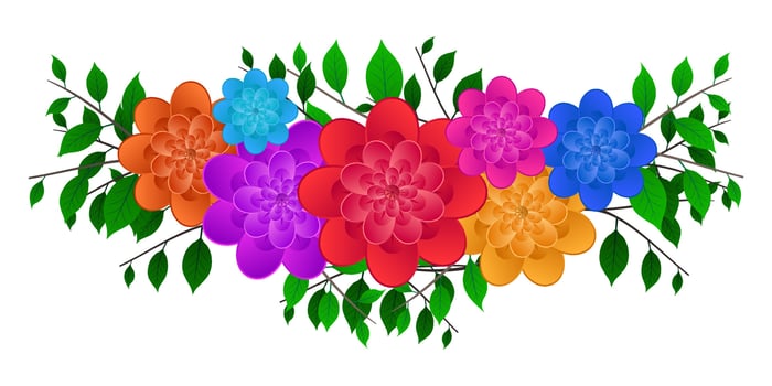 Flowers and branches bouquet cartoon isolated white background vector