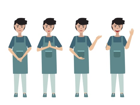 Male character costume wearing apron To be a shop mascot with different poses vector