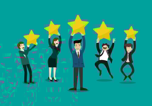 They are glad their business has achieved their goals with 5 Gold Stars Business Ratings. vector