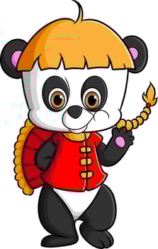 The cute panda is celebrating the chinese new year vector