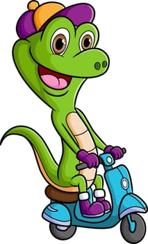 The cool lizard is riding the motorcycle with the happy face vector