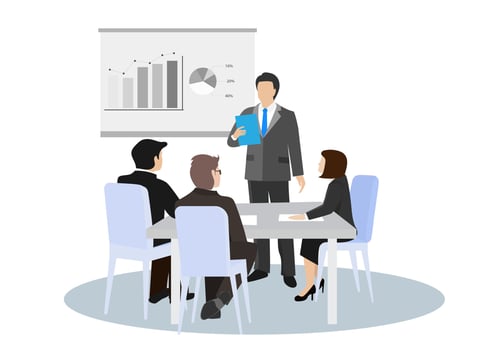 Business planning strategy meeting to reach the target group of the company vector