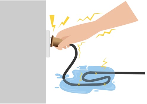 Do not touch the power cord when the power cord is flooded on the ground. Because there may be a leakage current. Flat style cartoon illustration vector