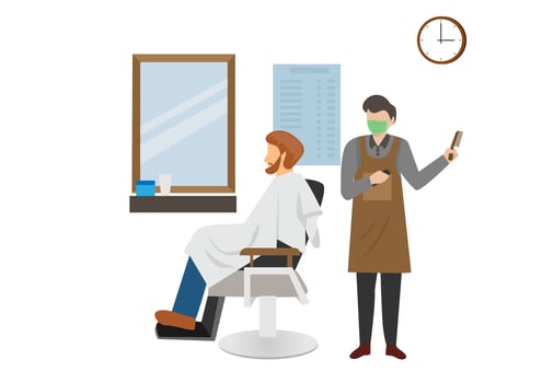 Hairdressers are using clippers to cut hair with masks to prevent coronavirus outbreak. vector