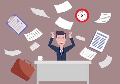 Business men work hard Scattered documents Cartoon vector illustration