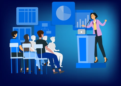 Business coaches are doing financial or business presentations and seminars to motivate work inspiration vector