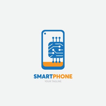 Digital technology logo template. Mobile phone and tablet vector design. Smart gadgets illustration