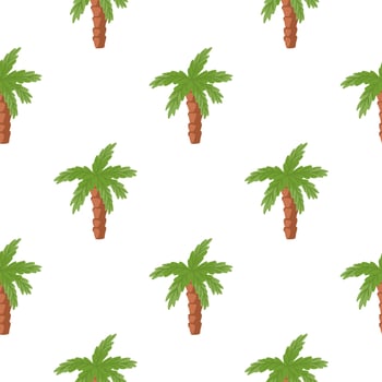 Isolated seamless pattern with green coconut palm tree ornament. White background. Nature doodle shapes. vector